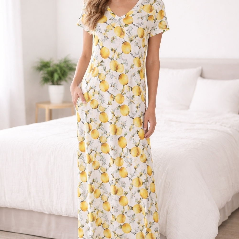 EUC -Posh Peanut Lemoncello Pattern Maxi Dress - Small
